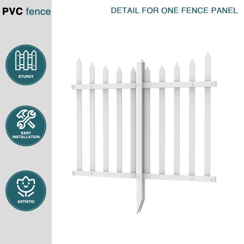ECOOPTS 1 Set W84 x H36 Vinyl Picket Fence Panels White Decorative Fence for Garden Patio Yard Pool Walkways Suit for Soft Ground (20 Pickets, Curved)
