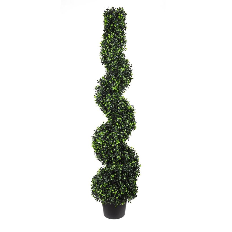 ECOOPTS Artificial Boxwood Spiral Topiary Trees Spiral Plants Faux Plant with Plastic Nursery Pot for Garden Indoor Outdoor Decor