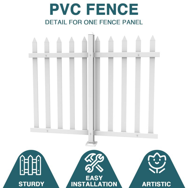ECOOPTS 1 Set W84 x H36 Vinyl Picket Fence Panels White Decorative Fence for Garden Patio Yard Pool Walkways Suit for Concrete Ground (20 Pickets, Straight)