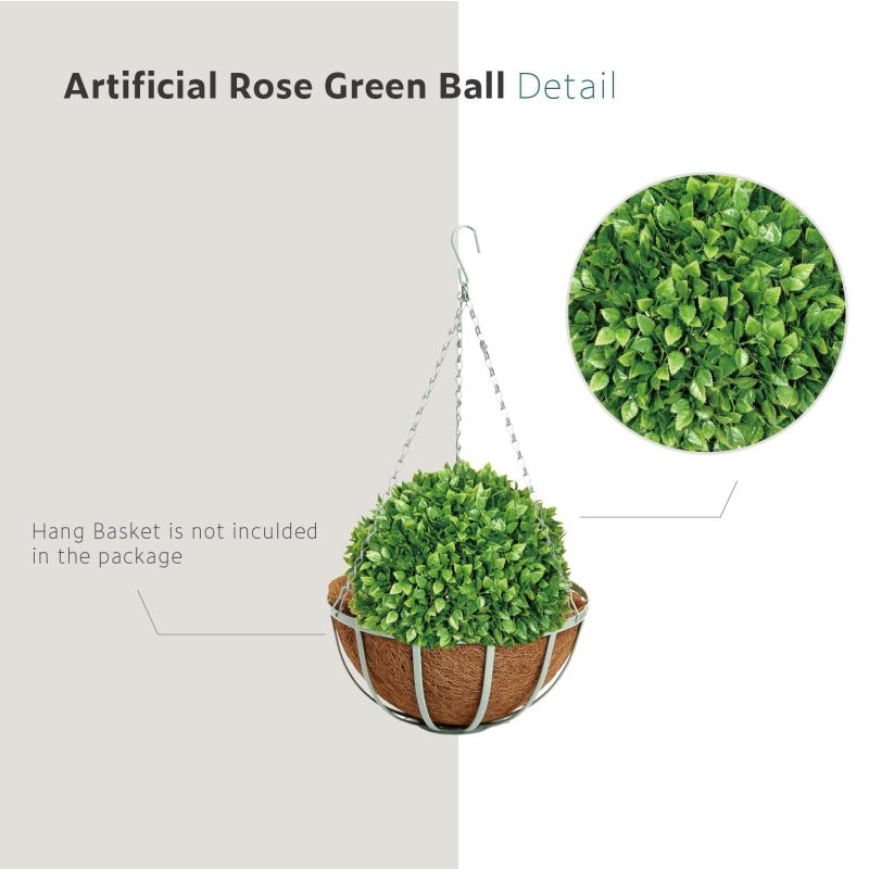 11 inch Artificial Topiary Ball Lifelike Plants Rose Leaf Boxwood Decoration for Home Garden Porch Backyard Balcony Wedding Party (1 Pack)