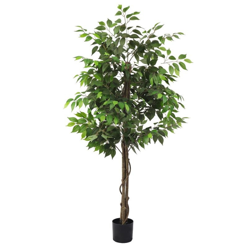 ECOOPTS Artificial Ficus Tree Silk Faux Ficus Plant with Plastic Nursery Pot for Garden Indoor Outdoor Decor (1 Pack)