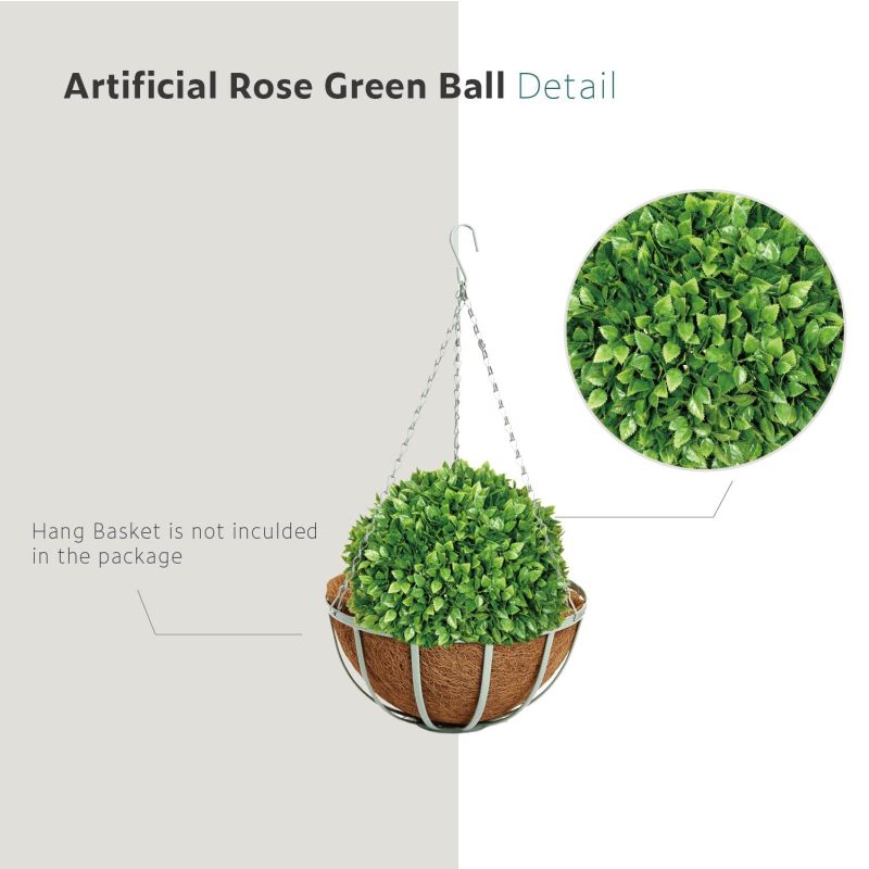 15 inch Artificial Topiary Ball Lifelike Plants Rose Leaf Boxwood Decoration for Home Garden Porch Backyard Balcony Wedding Party (1 Pack)