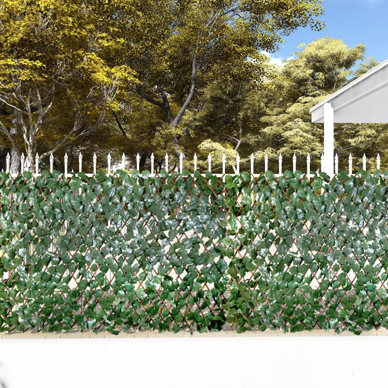 Expandable Artificial Leaf Faux Ivy Sweet Potato Leaves Privacy Fence Screen, Stretchable Decorative Fencing Panel for Balcony Patio Outdoor (Single Sided Leaves)