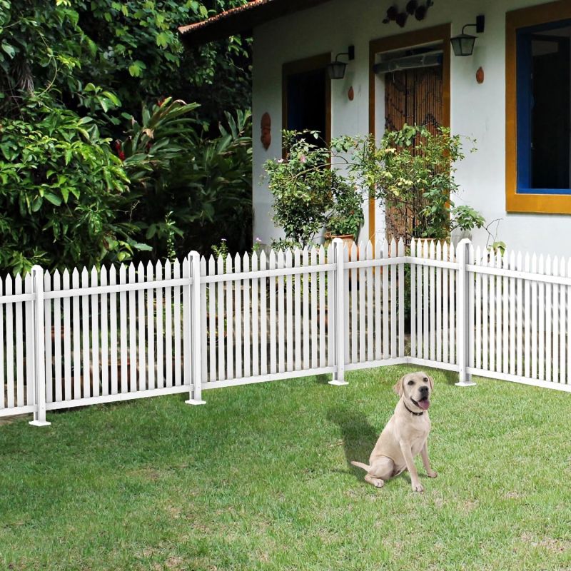 ECOOPTS 1 Set 38.6" Hx84 W Vinyl Picket Fence Panels White Decorative Fence for Porch Yard Garden Patio Walkways Pool (34 Pickets, Straight)