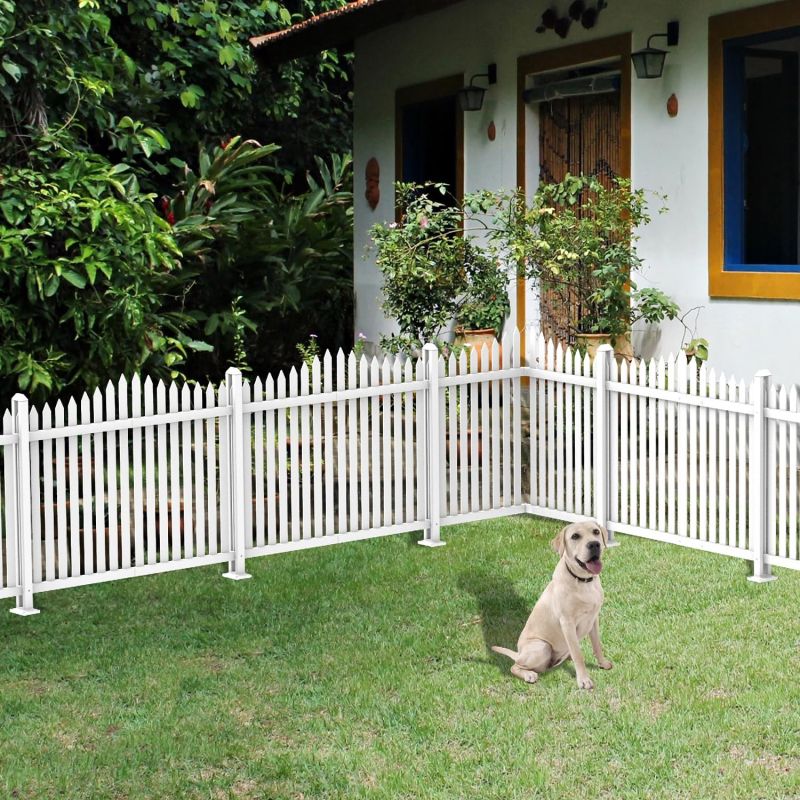 ECOOPTS 1 Set 34.6" Hx84 W Vinyl Picket Fence Panels White Decorative Fence for Porch Yard Garden Patio Walkways Pool (34 Pickets, Scalloped)