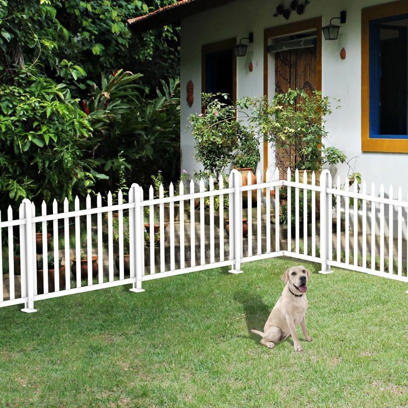 ECOOPTS 1 Set 38.6" Hx84 W Vinyl Picket Fence Panels White Decorative Fence for Porch Yard Garden Patio Walkways Pool (20 Pickets, Straight)