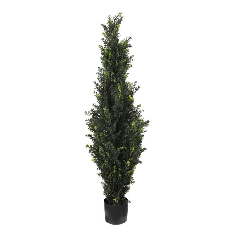 ECOOPTS Artificial Cedar Topiary Tree Realistic Faux Pines with Plastic Nursery Pot Artificial Plants Shrubs for Garden Indoor Outdoor Decor (1 Pack)