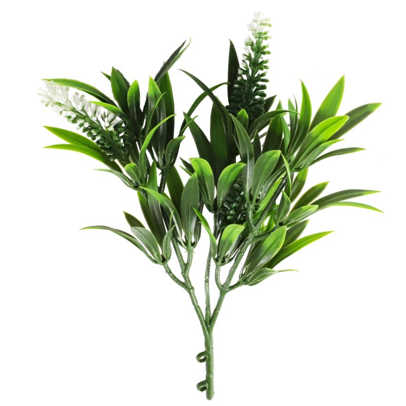 ECOOPTS 1pc Artificial Bushes Plastic Plants Leaves Stems Artificial Fake Flowers for Home Office Wedding Decoration Christmas Decor (Green White)