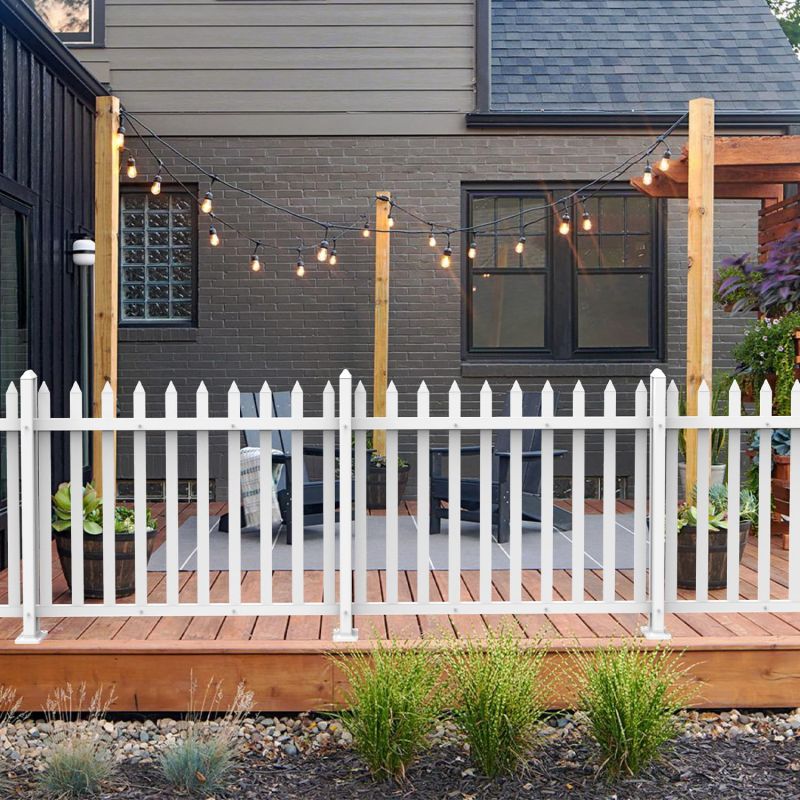 ECOOPTS 1 Set W84 x H36 Vinyl Picket Fence Panels White Decorative Fence for Garden Patio Yard Pool Walkways Suit for Concrete Ground (20 Pickets, Straight)