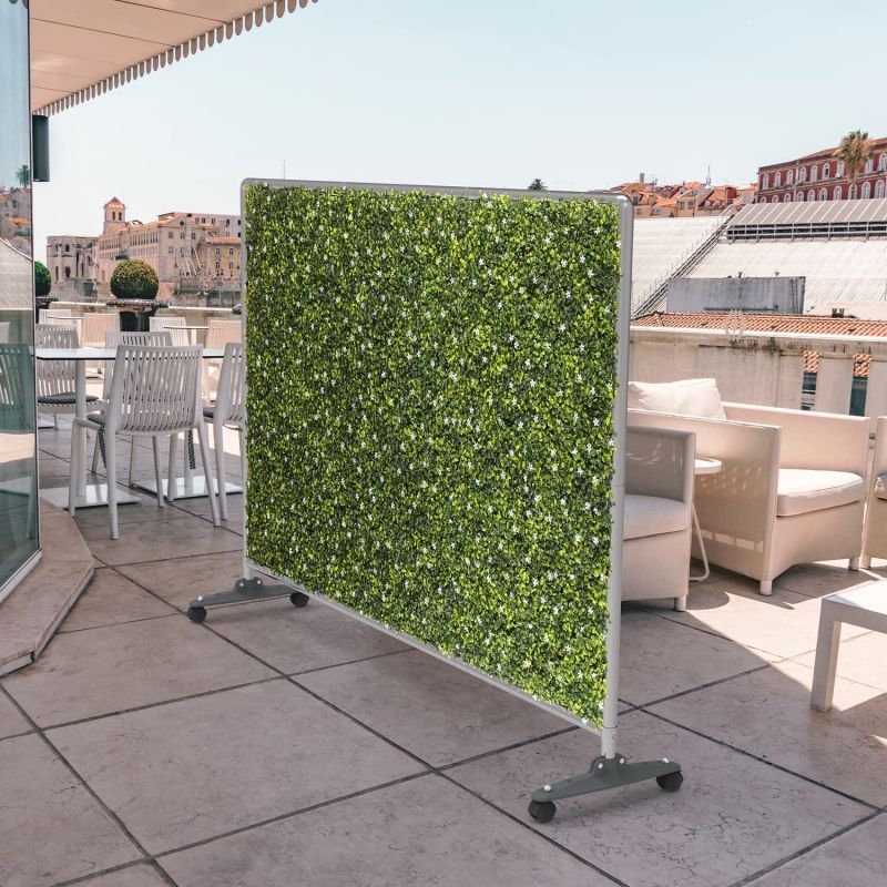 ECOOPTS H40 x W60 Artificial Plant Hedge Room Divider with Wheels, Movable Privacy Fence Panel Backdrop Divider Decoration for Indoor Outdoor