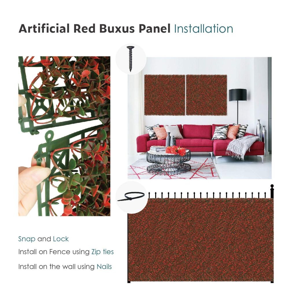 Artificial Grass Wall Faux Boxwood Panel Privacy Ivy Fence Screen Decoration for Backyard Garden Home Outdoor Indoor, 20