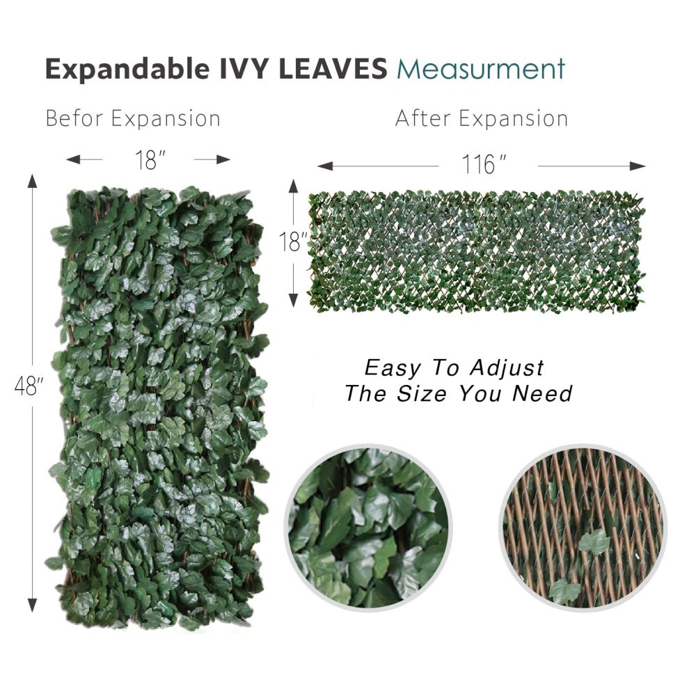 Expandable Artificial Leaf Faux Ivy Sweet Potato Leaves Privacy Fence Screen, Stretchable Decorative Fencing Panel for Balcony Patio Outdoor (Single Sided Leaves)