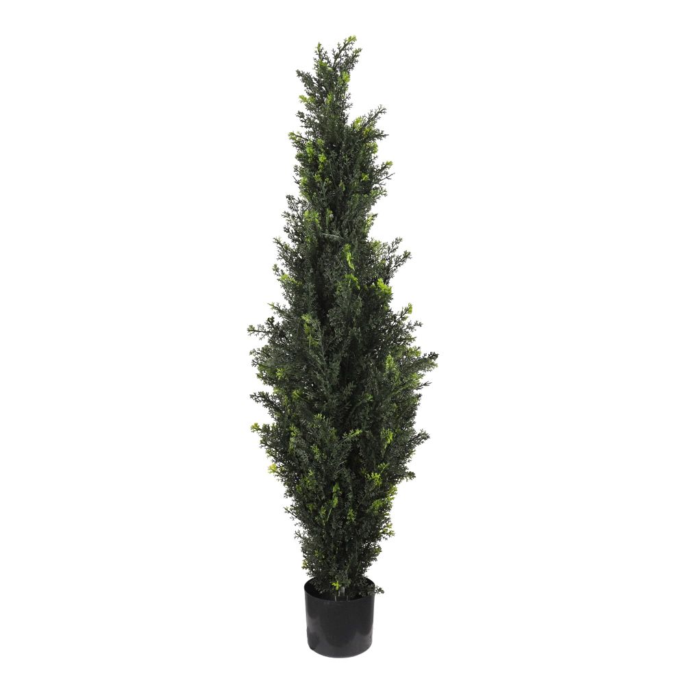 ECOOPTS 4FT Artificial Cedar Topiary Tree Realistic Faux Pines with Plastic Nursery Pot Artificial Plants Shrubs for Garden Indoor Outdoor Decor (1 Pack)