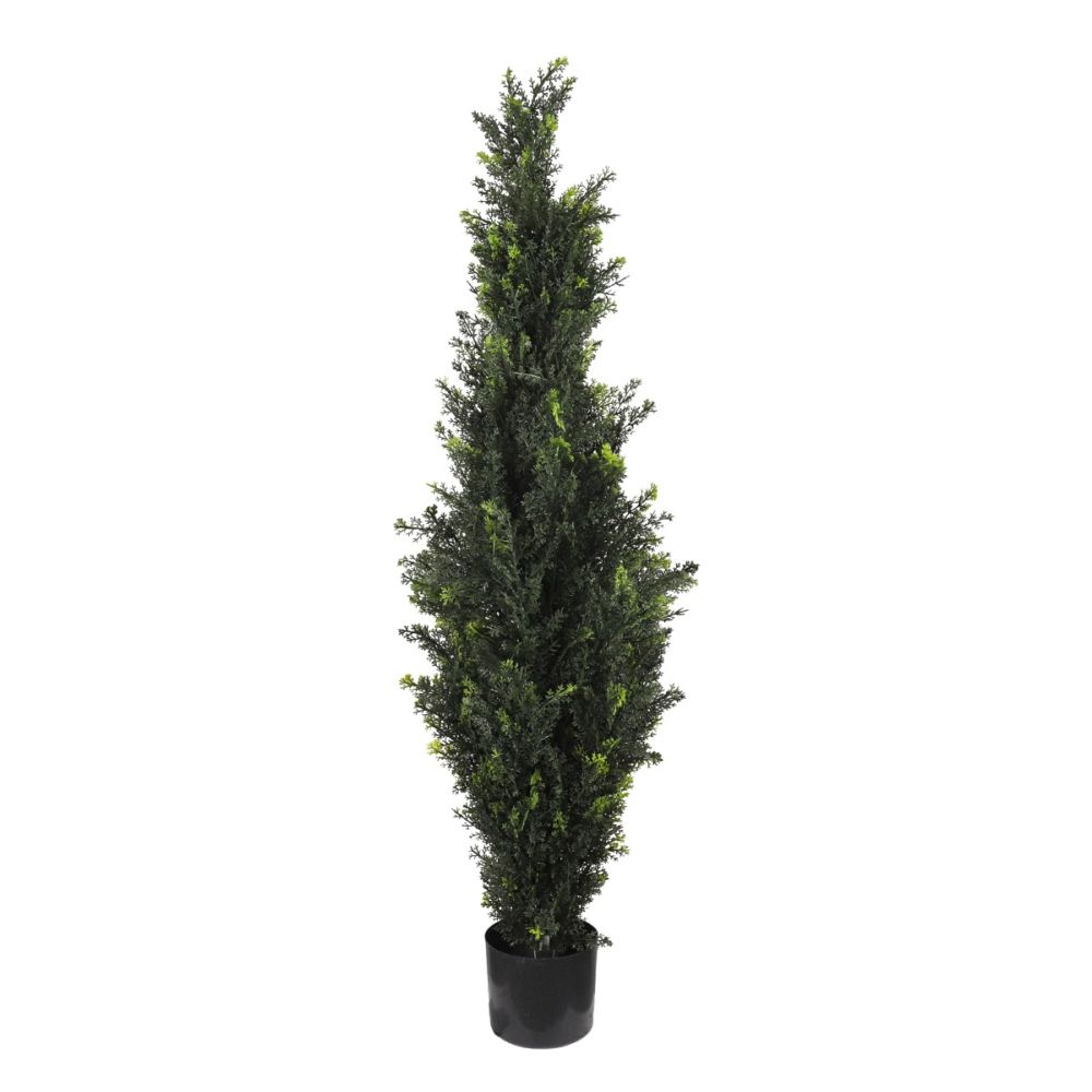 ECOOPTS Artificial Cedar Topiary Tree Realistic Faux Pines with Plastic Nursery Pot Artificial Plants Shrubs for Garden Indoor Outdoor Decor (1 Pack)