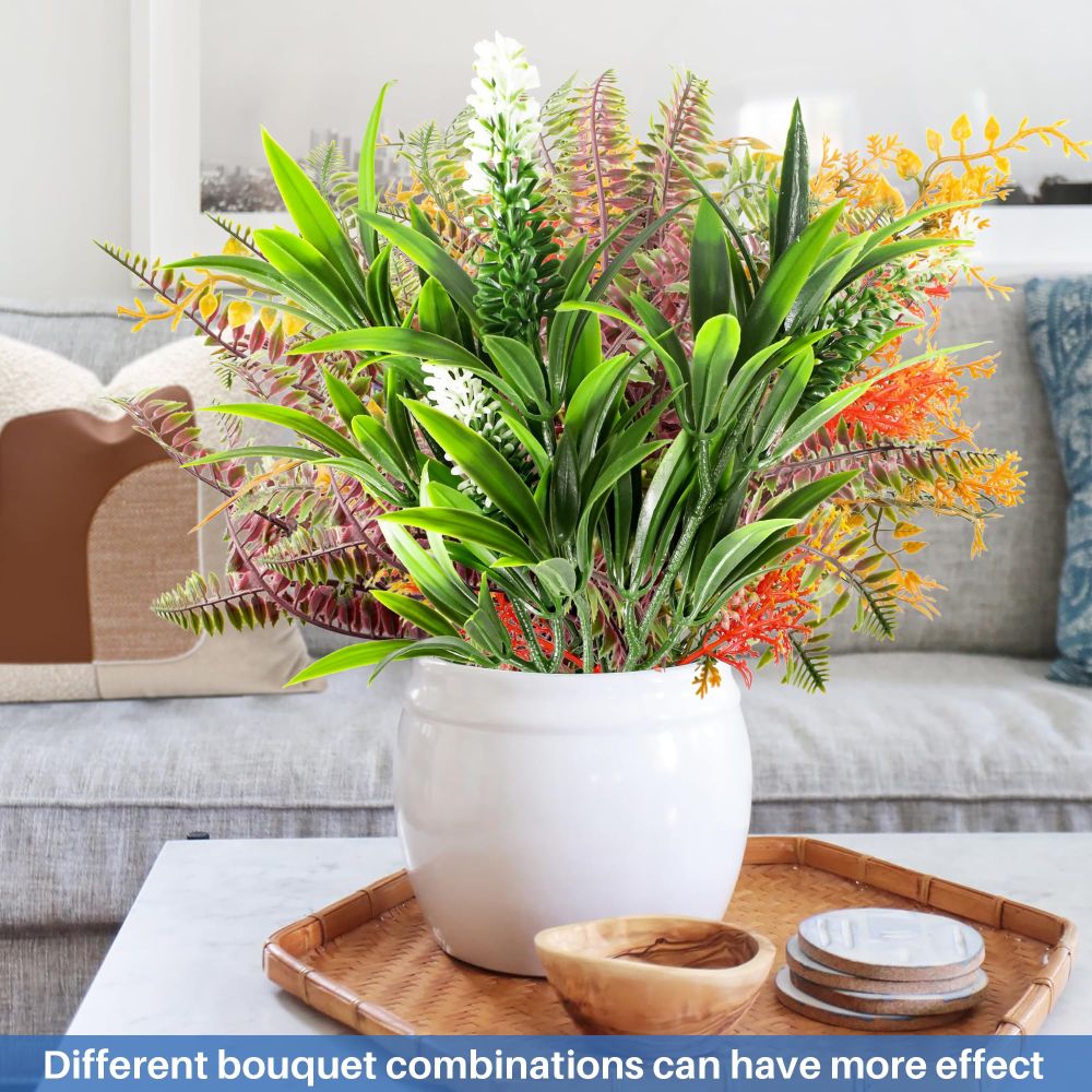 ECOOPTS 1pc Artificial Bushes Plastic Plants Leaves Stems Artificial Fake Flowers for Home Office Wedding Decoration Christmas Decor (Green White)