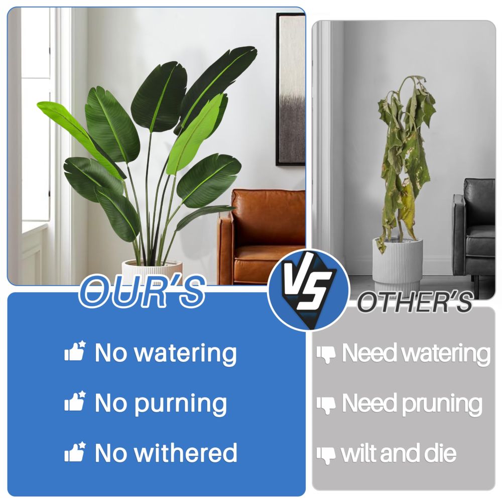 ECOOPTS 5FT Artificial Bird of Paradise Tree Fake Palm Trees with Plastic Nursery Pot Fake Silk Banana Tree for Indoor Outdoor (1 Pack)