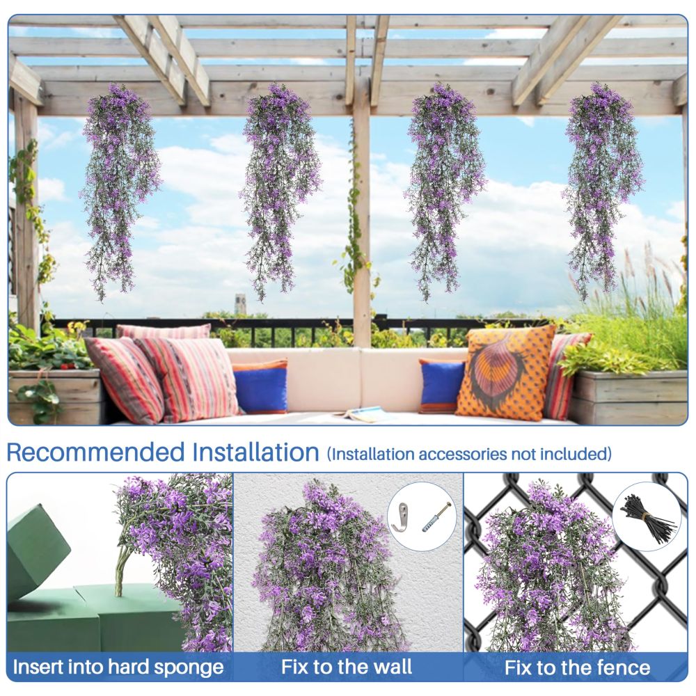 ECOOPTS 1 Pc Artificial Branches Fake Hanging Plants Artificial Hanging Greenery Plant Fake Leaves for Wall Home Garden Indoor and Outdoor Decoration (Purple)