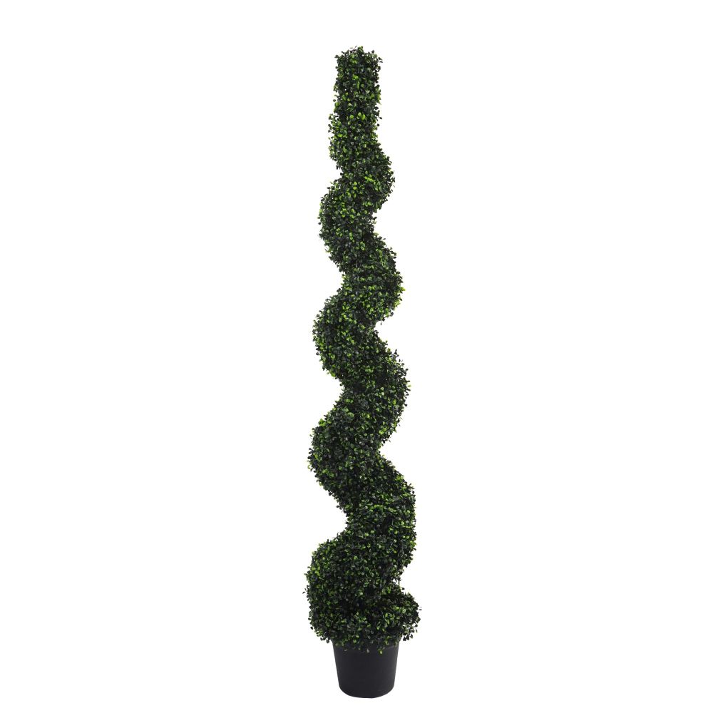 ECOOPTS 6FT Artificial Boxwood Spiral Topiary Trees Spiral Plants Faux Plant with Plastic Nursery Pot for Garden Indoor Outdoor Decor (1 Pack)