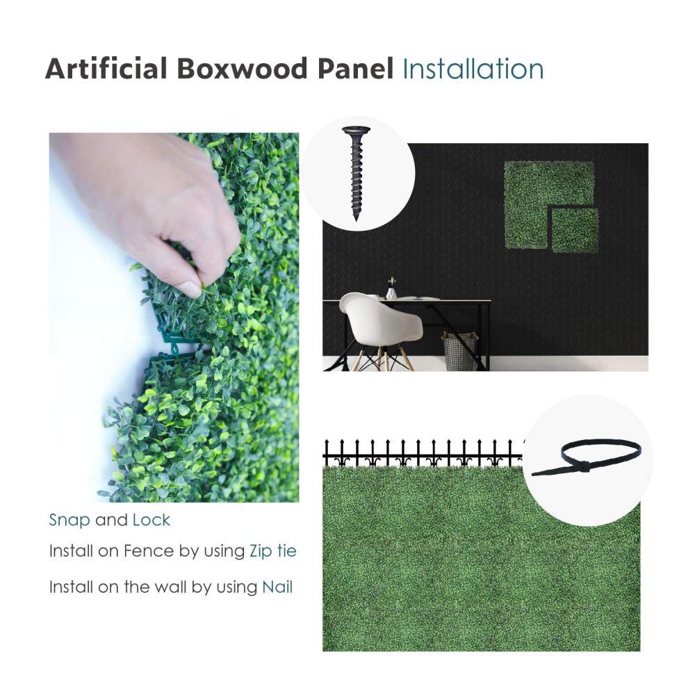 Artificial Grass Wall Faux Boxwood Panel Privacy Ivy Fence Screen Decoration for Backyard Garden Home Outdoor Indoor, 20