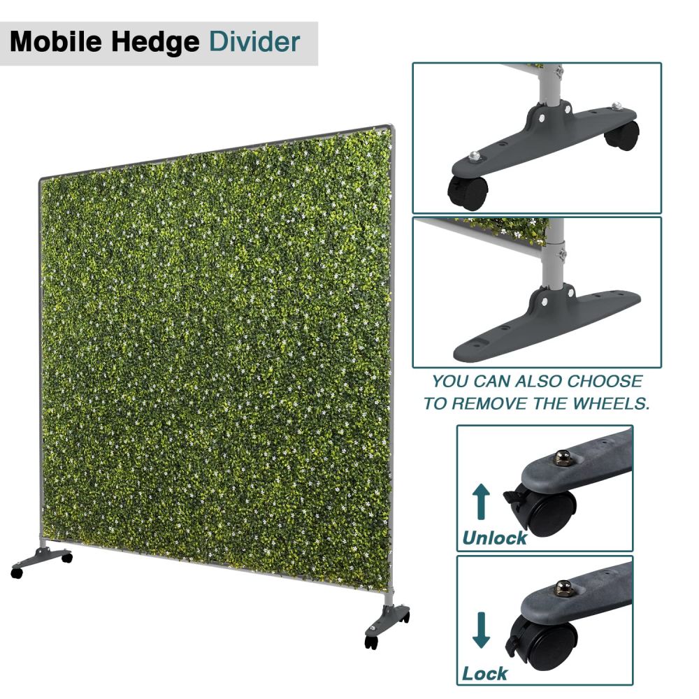 ECOOPTS H60 x W60 Artificial Plant Hedge Room Divider with Wheels, Movable Privacy Fence Panel Backdrop Divider Decoration for Indoor Outdoor