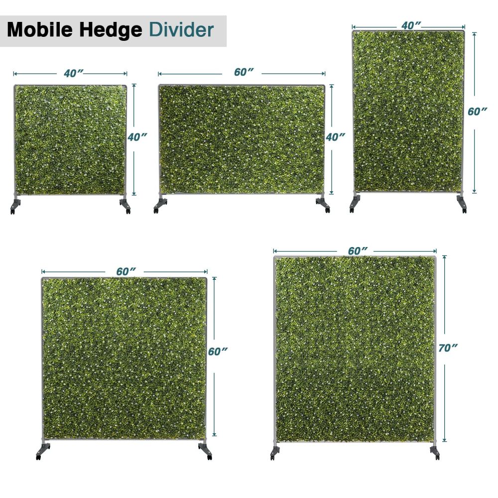 ECOOPTS H60 x W40 Artificial Plant Hedge Room Divider with Wheels, Movable Privacy Fence Panel Backdrop Divider Decoration for Indoor Outdoor