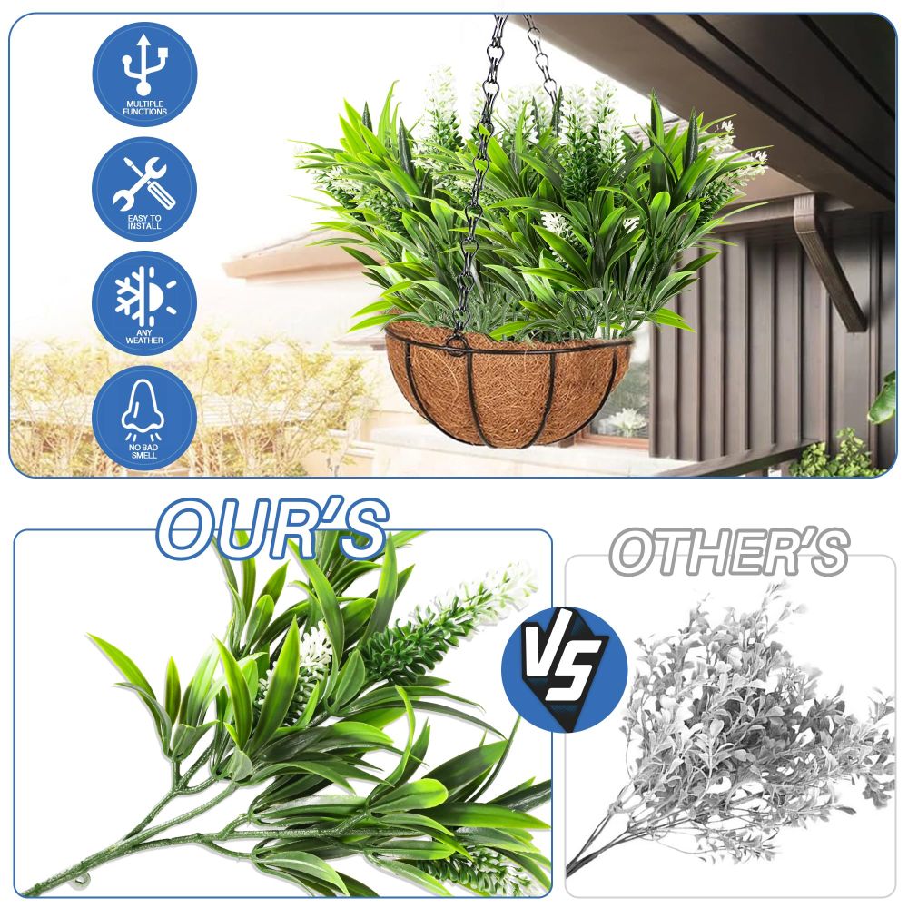 ECOOPTS 1pc Artificial Bushes Plastic Plants Leaves Stems Artificial Fake Flowers for Home Office Wedding Decoration Christmas Decor (Green White)