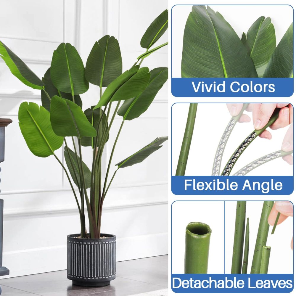 ECOOPTS Artificial Bird of Paradise Tree Fake Palm Trees with Plastic Nursery Pot Fake Silk Banana Tree for Indoor Outdoor (1 Pack)