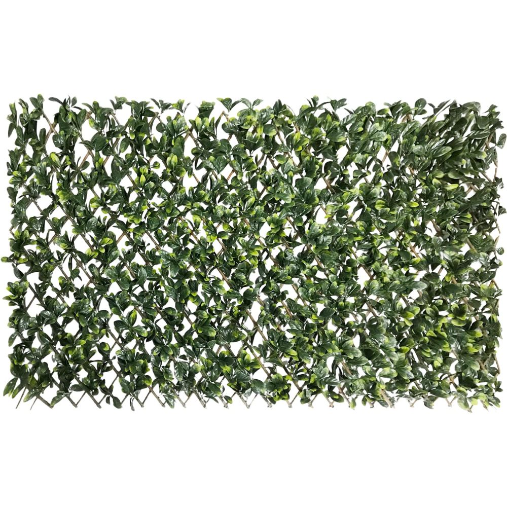 Stretchable Artificial Buxus Leaf Faux Ivy Privacy Fence Screen, Expandable Decorative Fencing Panel for Balcony Patio Outdoor (Single Sided Ficus Leaves)