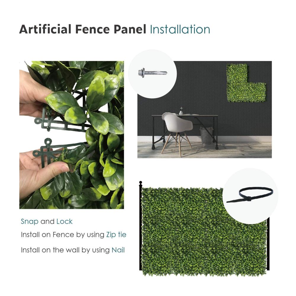 Artificial Grass Wall Faux Boxwood Panel Privacy Ivy Fence Screen Decoration for Backyard Garden Home Outdoor Indoor, 20