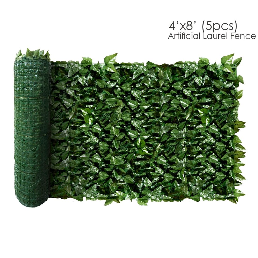 Expandable Artificial Laurel Fence Wall Décor Faux Leaf Privacy Fence Screen Plant Leaves Hedge Covering Decoration for Home Backyard Garden, 4'x8', 1 Piece