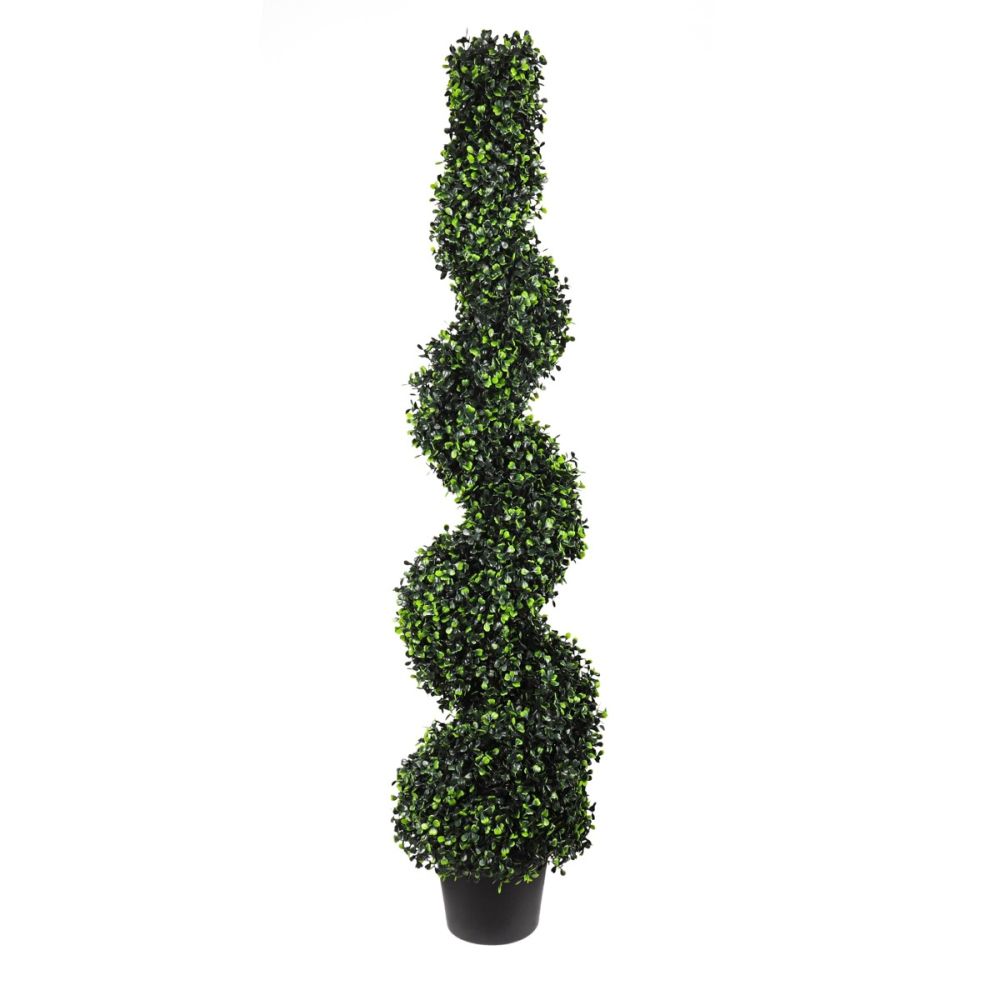 ECOOPTS Artificial Boxwood Spiral Topiary Trees Spiral Plants Faux Plant with Plastic Nursery Pot for Garden Indoor Outdoor Decor