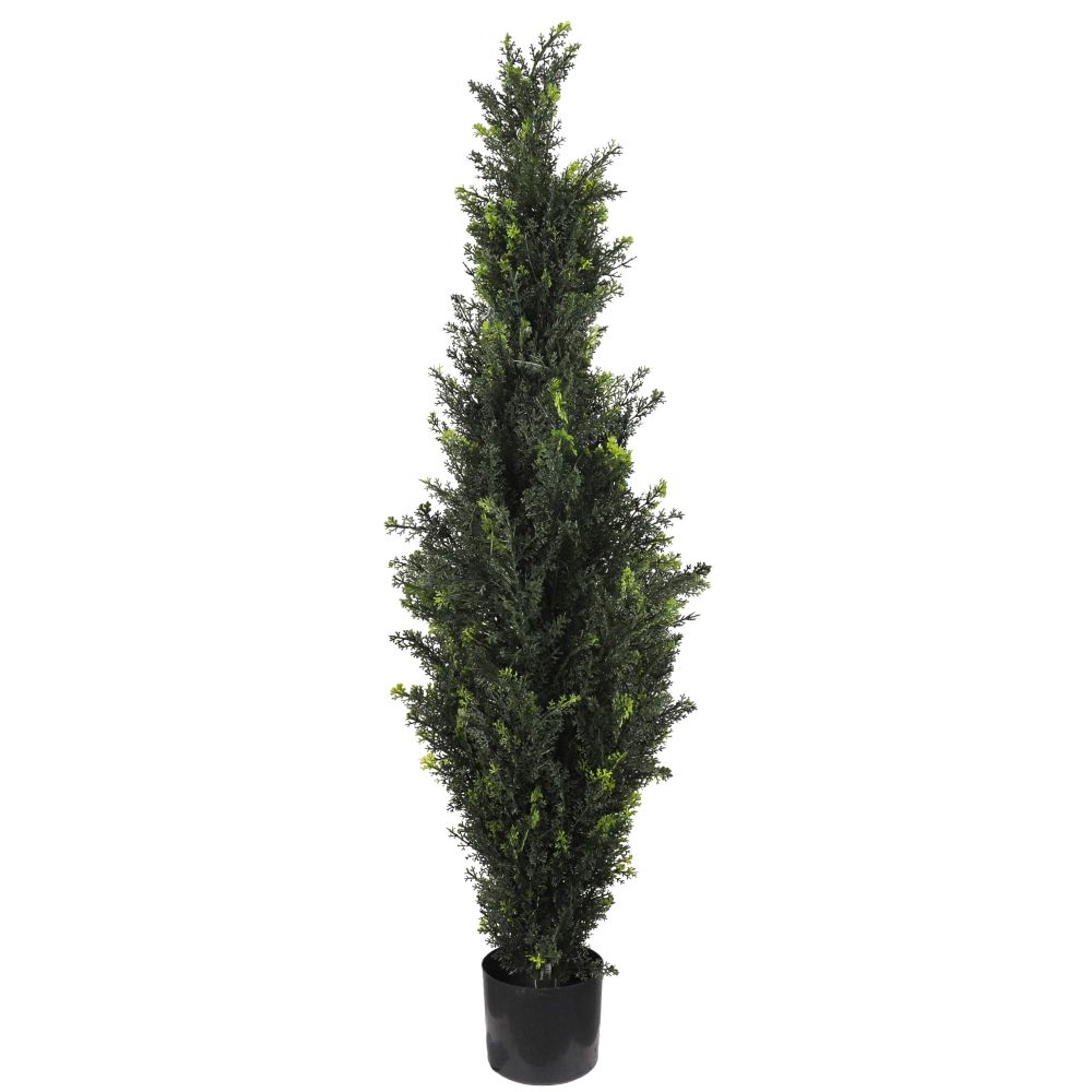 ECOOPTS 5FT Artificial Cedar Topiary Tree Realistic Faux Pines with Plastic Nursery Pot Artificial Plants Shrubs for Garden Indoor Outdoor Decor (1 Pack)