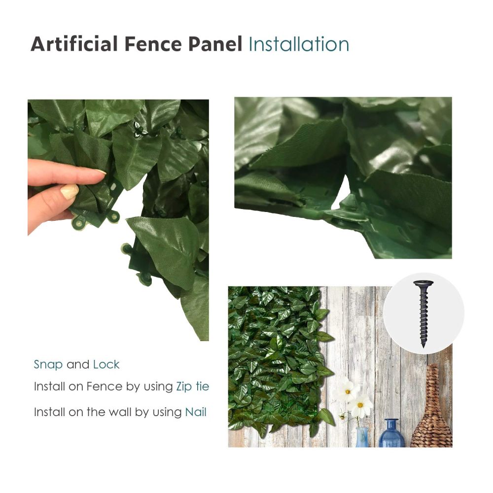 Expandable Artificial Laurel Fence Wall Décor Faux Leaf Privacy Fence Screen Plant Leaves Hedge Covering Decoration for Home Backyard Garden, 4'x8', 1 Piece