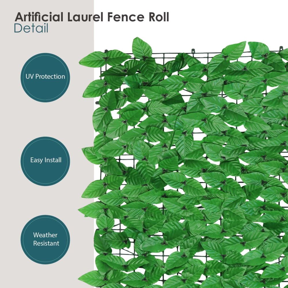Expandable Artificial Ivy Fence Wall Décor, Faux Light Laurel Leaf Fence Leaves Hedge Fence Screen Decoration for Home Backyard Garden, 6'x2'