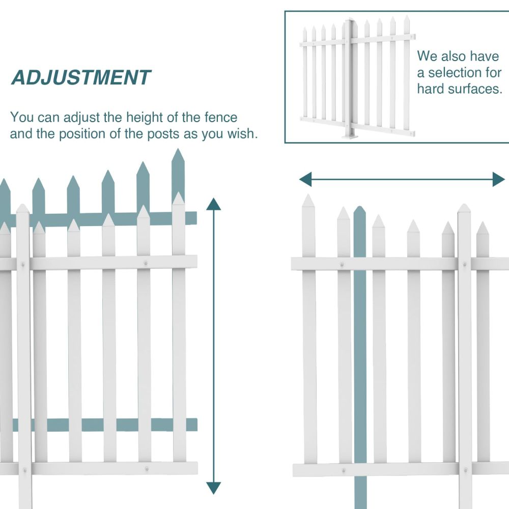ECOOPTS 1 Set W84 x H36 Vinyl Picket Fence Panels White Decorative Fence for Garden Patio Yard Pool Walkways Suit for Soft Ground (20 Pickets, Curved)