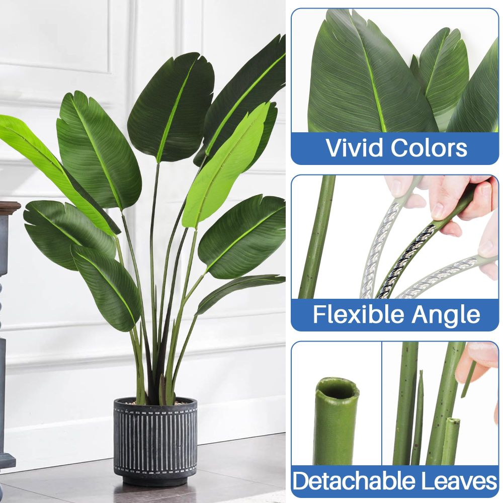 ECOOPTS 5FT Artificial Bird of Paradise Tree Fake Palm Trees with Plastic Nursery Pot Fake Silk Banana Tree for Indoor Outdoor (1 Pack)