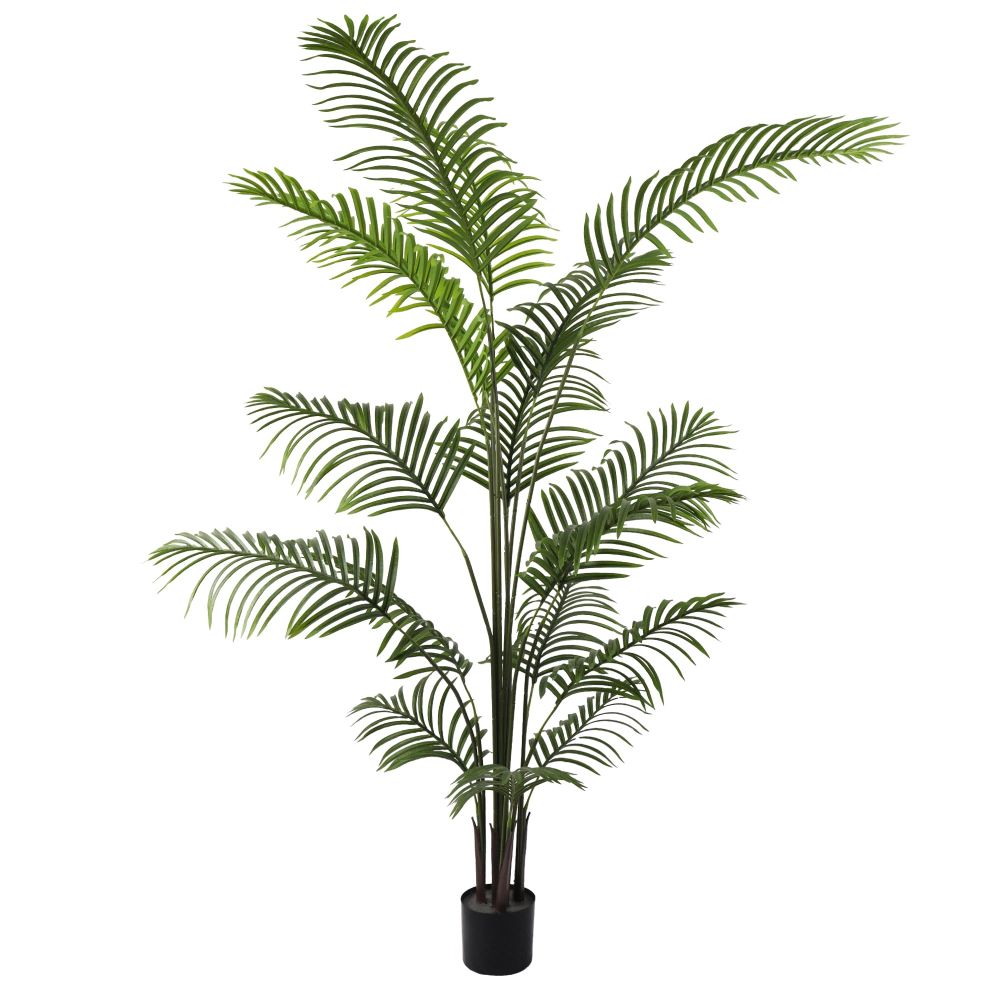 ECOOPTS 5FT Artificial Palm Tree Faux Palm Plant Fake Tropical Areca Floor Plant with Plastic Nursery Pot for Garden Indoor Outdoor Decor (1 Pack)