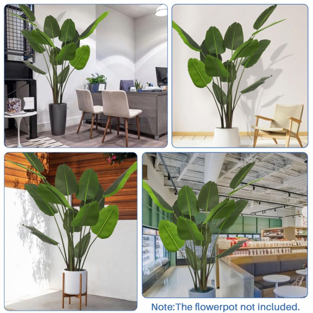ECOOPTS Artificial Bird of Paradise Tree Fake Palm Trees with Plastic Nursery Pot Fake Silk Banana Tree for Indoor Outdoor (1 Pack)