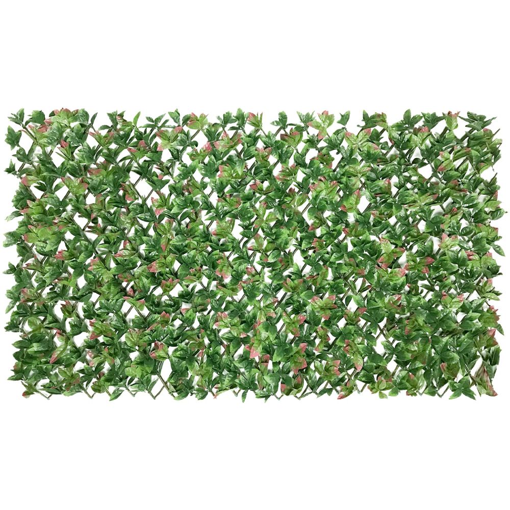 Expandable Artificial Photinia Leaf Faux Ivy Privacy Fence Screen, Stretchable Decorative Fencing Panel for Balcony Patio Outdoor (Single Sided Leaves)
