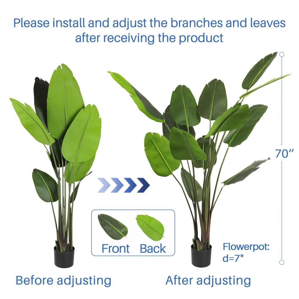 ECOOPTS 6FT Artificial Bird of Paradise Tree Fake Palm Trees with Plastic Nursery Pot Fake Silk Banana Tree for Indoor Outdoor (1 Pack)