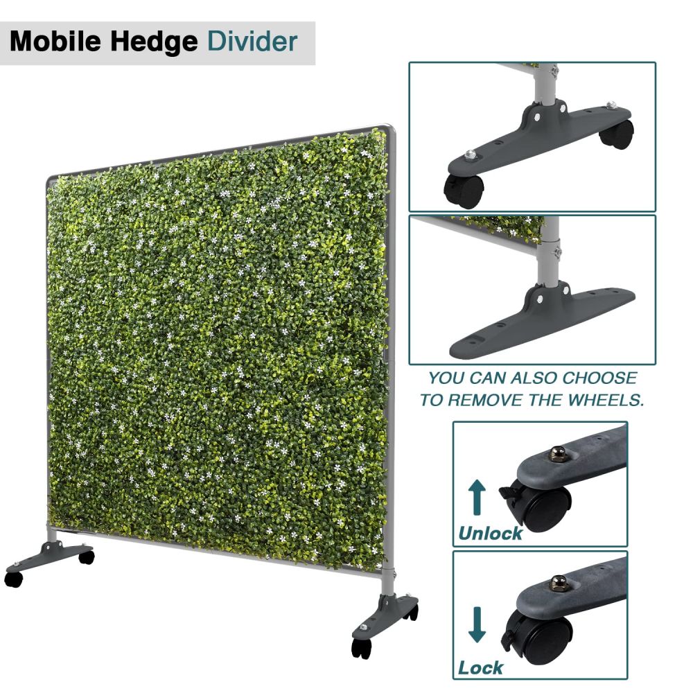ECOOPTS H40 x W40 Artificial Plant Hedge Room Divider with Wheels, Movable Privacy Fence Panel Backdrop Divider Decoration for Indoor Outdoor