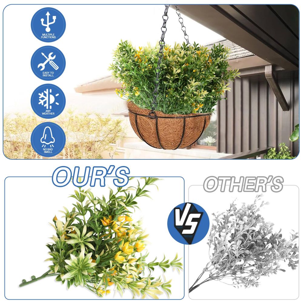 ECOOPTS 1pc Artificial Bushes Plastic Plants Leaves Stems Artificial Fake Flowers for Home Office Wedding Decoration Christmas Decor (Green Orange)