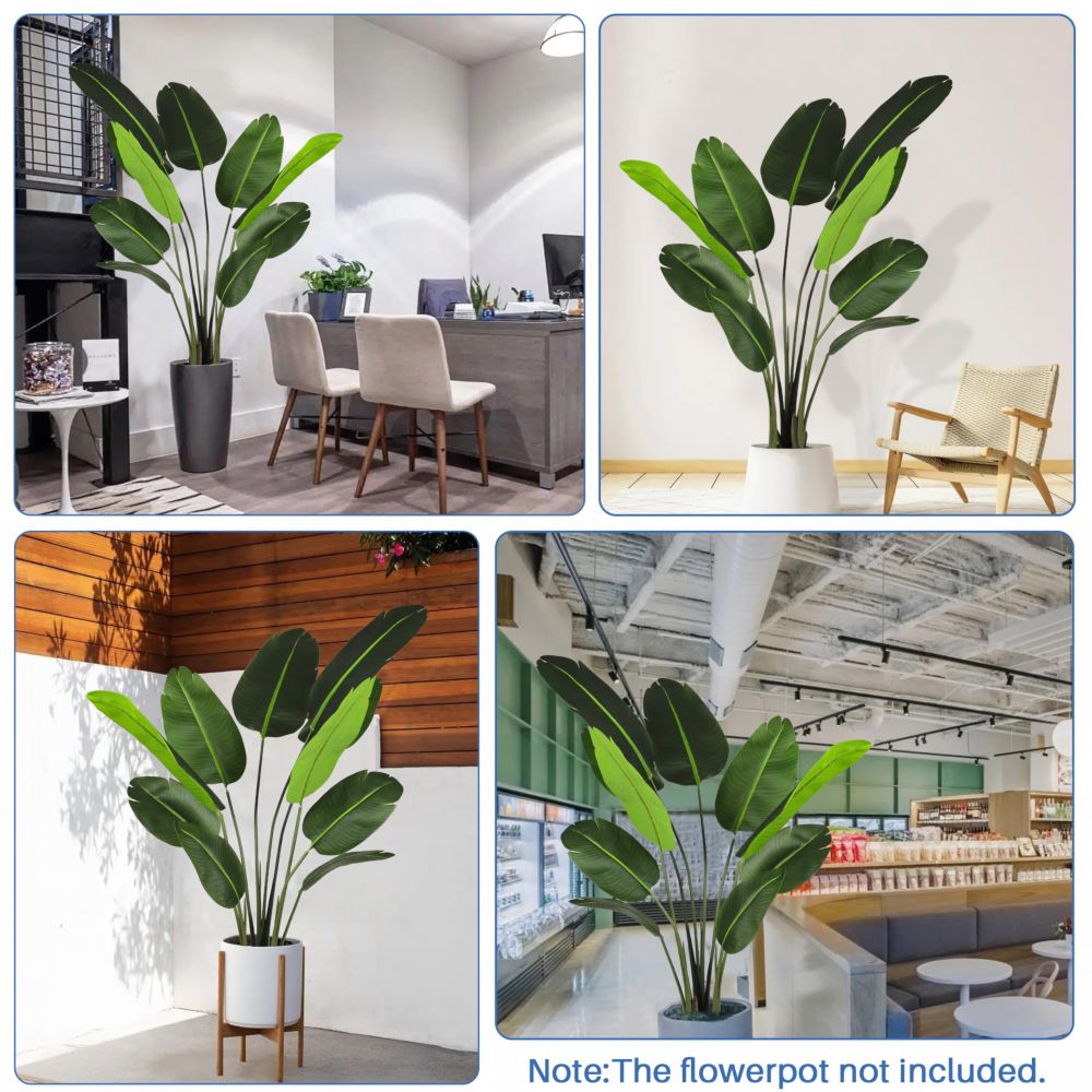 ECOOPTS 5FT Artificial Bird of Paradise Tree Fake Palm Trees with Plastic Nursery Pot Fake Silk Banana Tree for Indoor Outdoor (1 Pack)