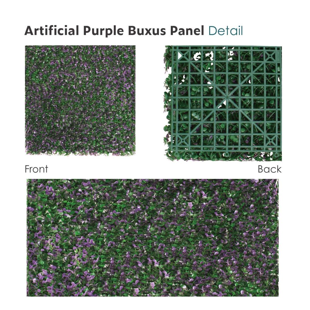 20 x 20 inch Artificial Boxwood Panels Hedge Wall Panels Faux Greenery Fence Screen Decoration for Home Backyard Garden Indoor Outdoor Wall, Lavender