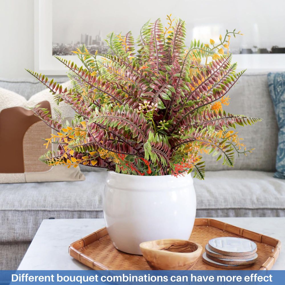 ECOOPTS 1pc Artificial Bushes Plastic Plants Leaves Stems Artificial Fake Flowers for Home Office Wedding Decoration Christmas Decor (Green Red)