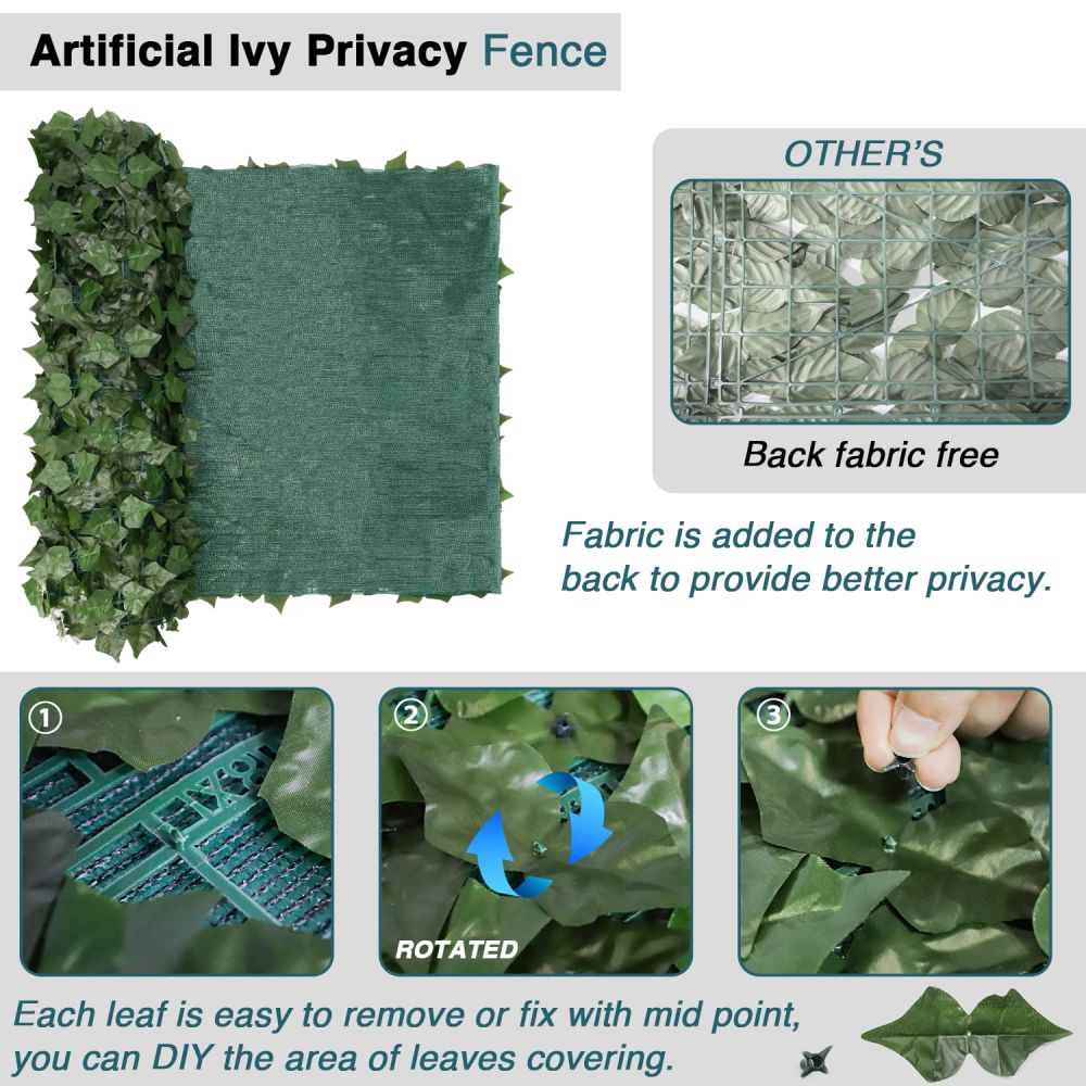 6'x8' Artificial Ivy Leaf Fence Screen with Mesh Back, Faux Plant Leaf Cover Decoration for Patio Yard Porch Deck Balcony (1 Piece)