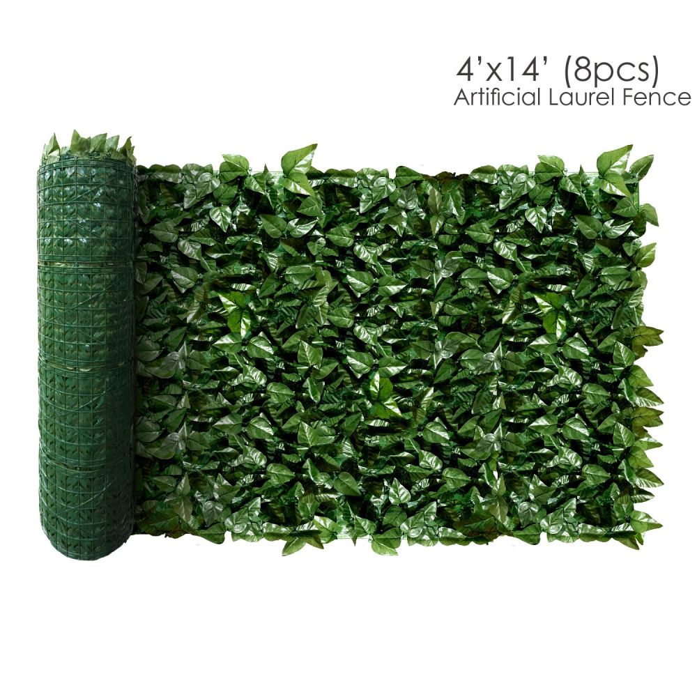 Expandable Artificial Laurel Fence Wall Décor Faux Leaf Privacy Fence Screen Plant Leaves Hedge Covering Decoration for Home Backyard Garden, 4'x14', 1 Piece