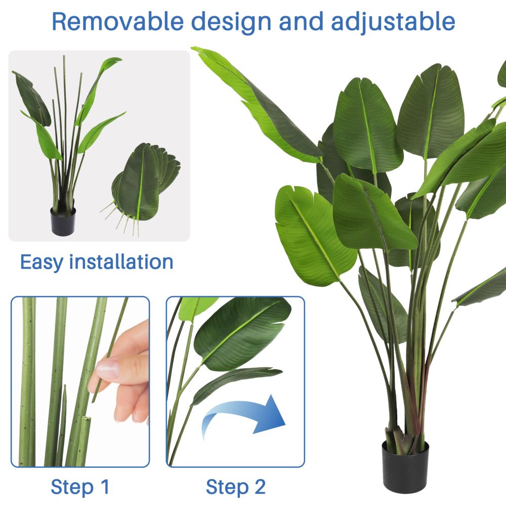 ECOOPTS 6FT Artificial Bird of Paradise Tree Fake Palm Trees with Plastic Nursery Pot Fake Silk Banana Tree for Indoor Outdoor (1 Pack)