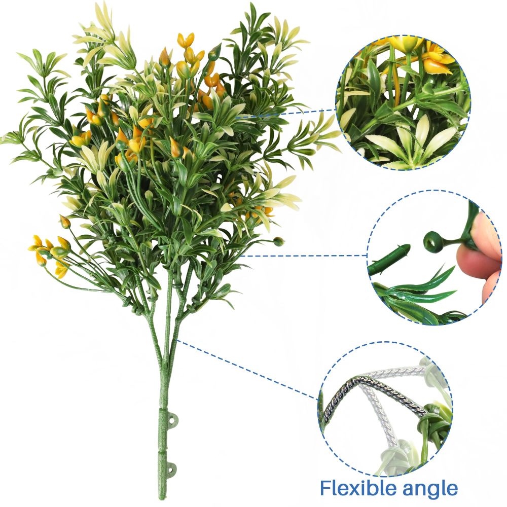 ECOOPTS 1pc Artificial Bushes Plastic Plants Leaves Stems Artificial Fake Flowers for Home Office Wedding Decoration Christmas Decor (Green Orange)