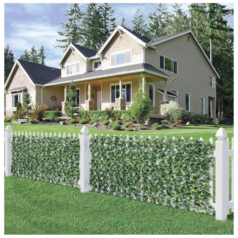 Stretchable Artificial Buxus Leaf Faux Ivy Privacy Fence Screen, Expandable Decorative Fencing Panel for Balcony Patio Outdoor (Single Sided Ficus Leaves)